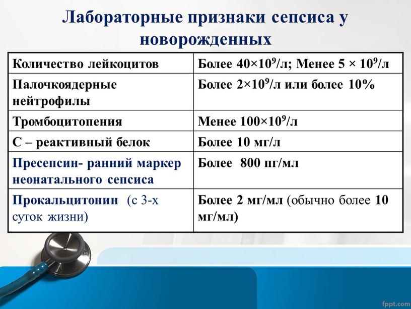 Лабораторные признаки сепсиса у новорожденных