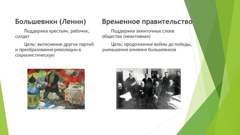 Большевики (Ленин) Поддержка крестьян, рабочих, солдат