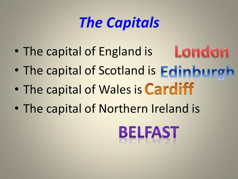 The Capitals The capital of England is