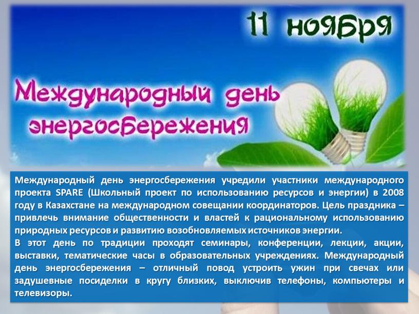 Международный день энергосбережения учредили участники международного проекта