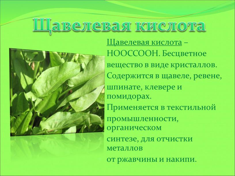 Щавелевая кислота – НООССООН