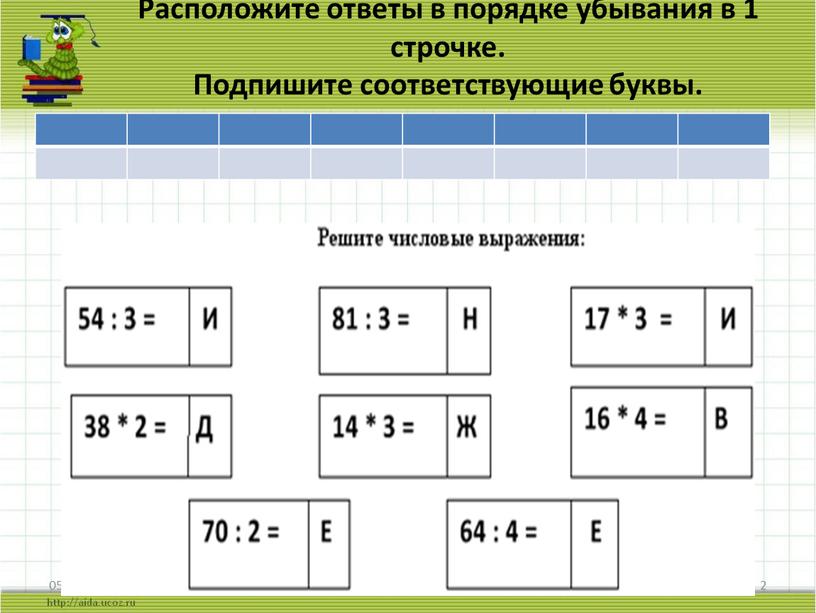 Расположите ответы в порядке убывания в 1 строчке