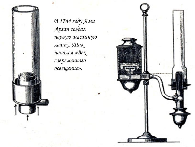 В 1784 году Ами Арган создал первую масляную лампу