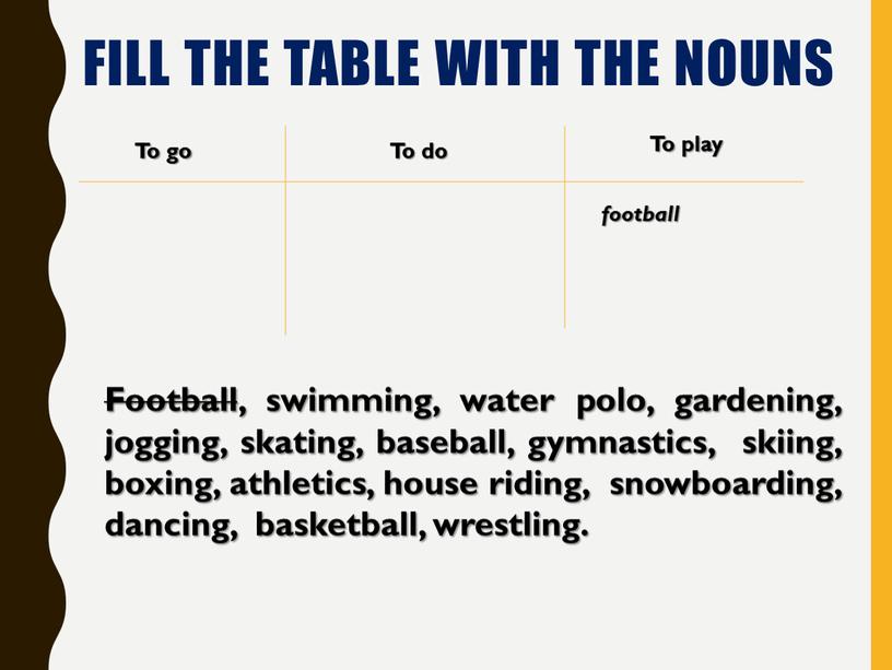 FILL THE TABLE WITH THE NOUNS To go