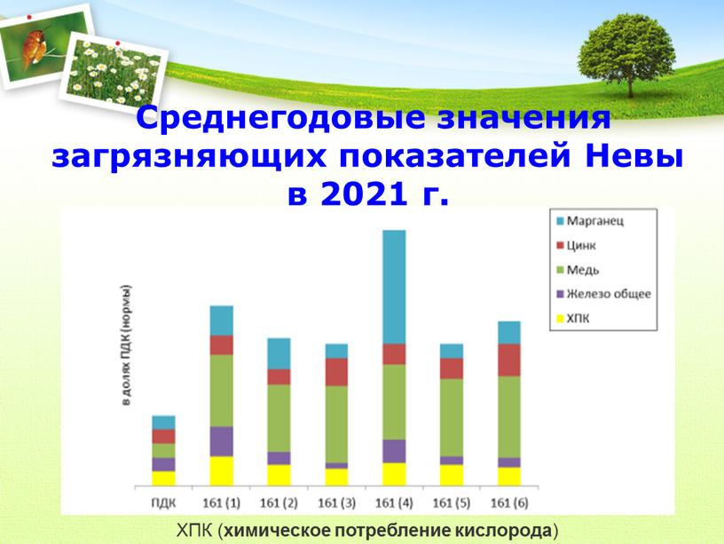 Среднегодовые значения загрязняющих показателей