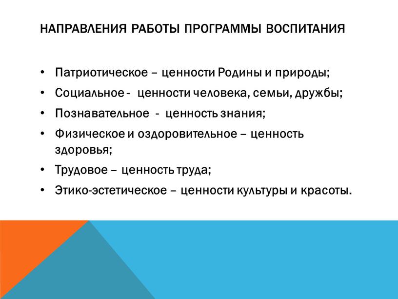 Направления работы программы воспитания