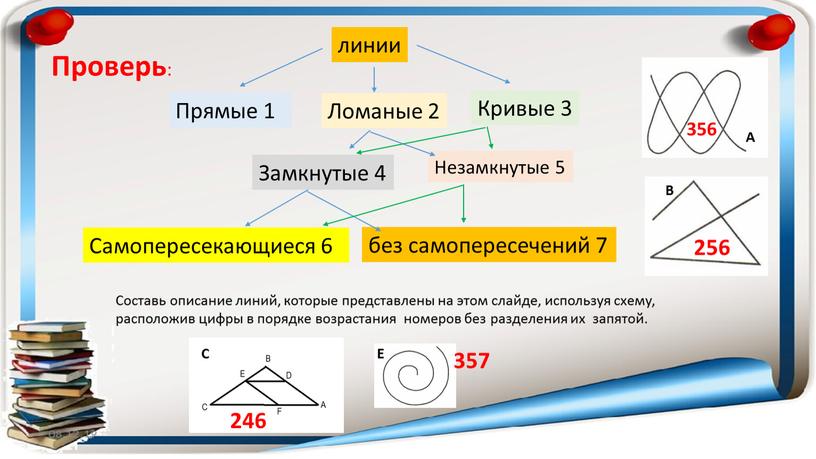 Проверь : линии Прямые 1 Ломаные 2