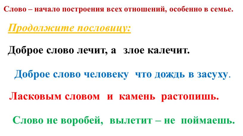 Слово – начало построения всех отношений, особенно в семье