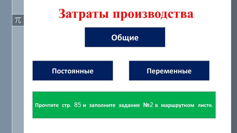 Затраты производства Общие Постоянные