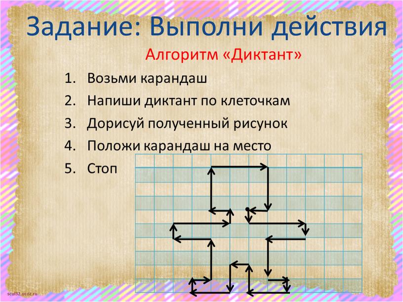 Задание: Выполни действия Алгоритм «Диктант»