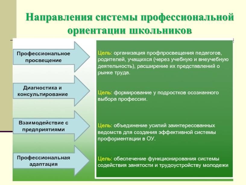 Направления системы профессиональной ориентации школьников