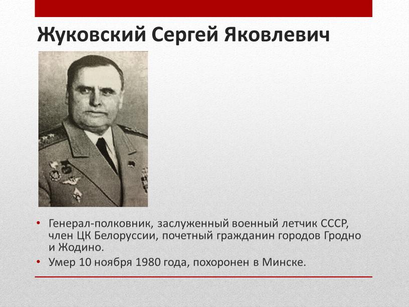 Жуковский Сергей Яковлевич Генерал-полковник, заслуженный военный летчик