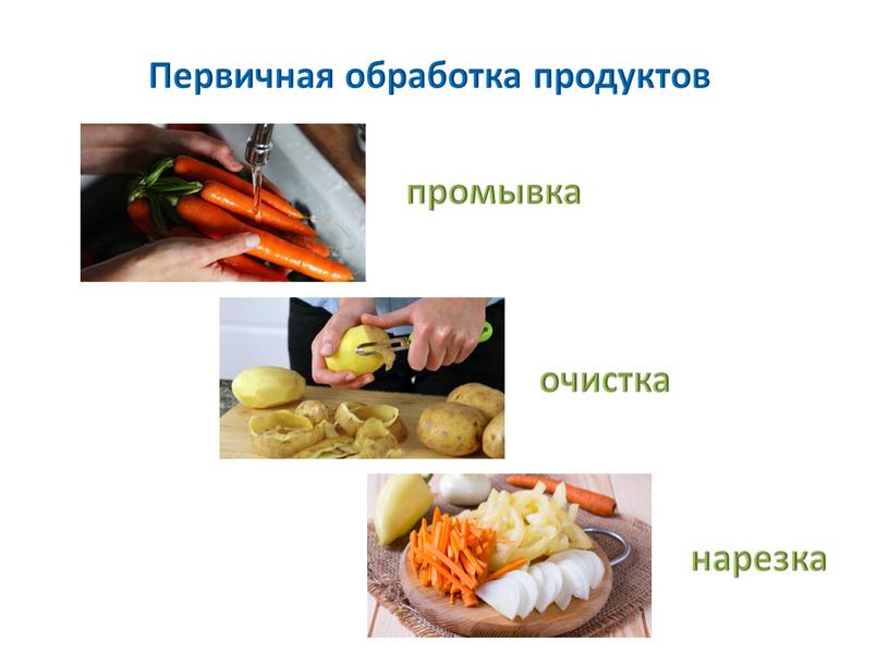 Первичная обработка продуктов промывка нарезка очистка