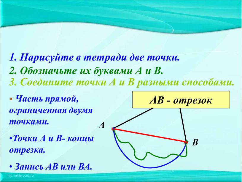 Нарисуйте в тетради две точки. 2