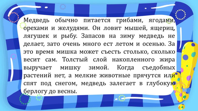 Медведь обычно питается грибами, ягодами, орехами и желудями