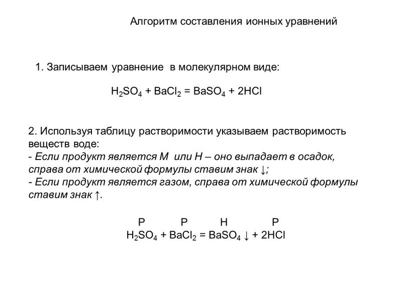 Алгоритм составления ионных уравнений