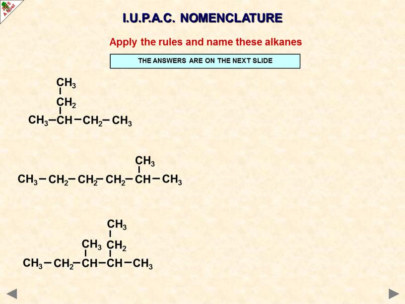 I.U.P.A.C. NOMENCLATURE Apply the rules and name these alkanes