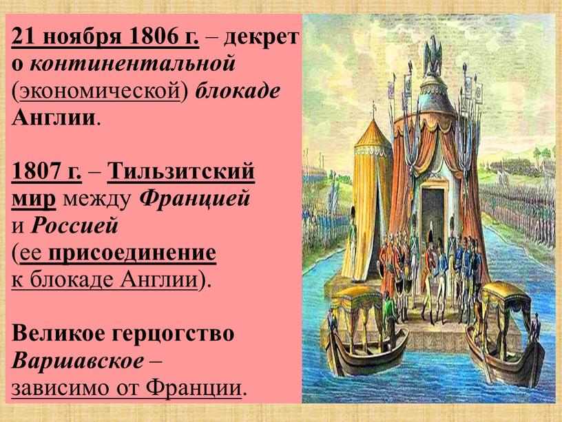 Англии . 1807 г. – Тильзитский мир между