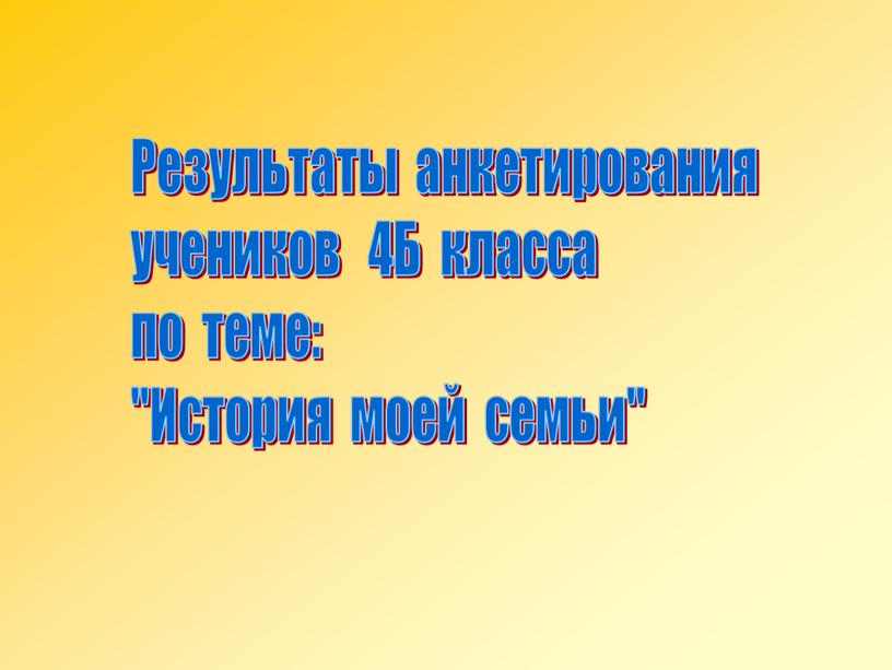 Результаты анкетирования учеников 4Б класса по теме: "История моей семьи"