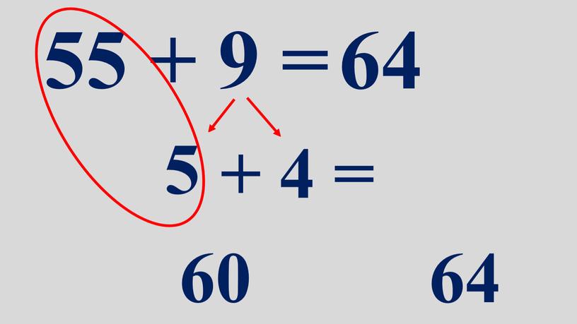 55 + 9 = 64 5 + 4 = 60 64