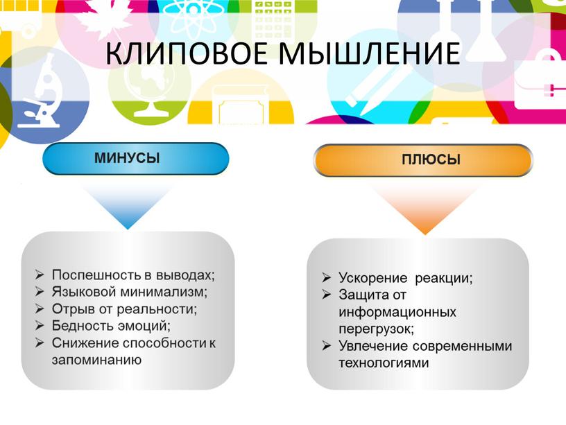 КЛИПОВОЕ МЫШЛЕНИЕ Поспешность в выводах;