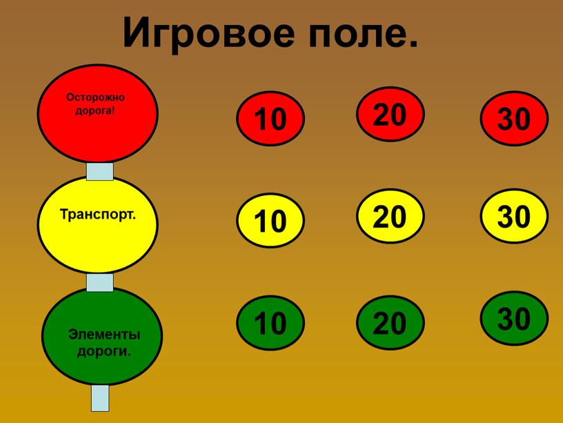 Игровое поле. 10 10 10 20 30 20 30 20 30