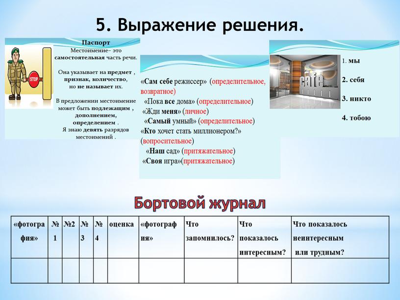 Выражение решения. «фотография» №1 №2 №3 №4 оценка «фотография»