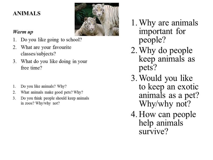 ANIMALS Why are animals important for people?