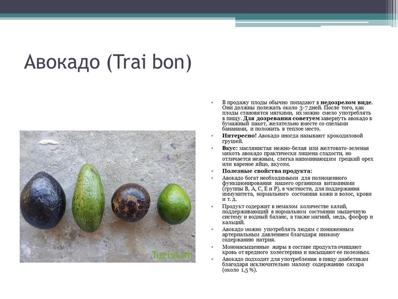 Авокадо (Trai bon) В продажу плоды обычно попадают в недозрелом виде