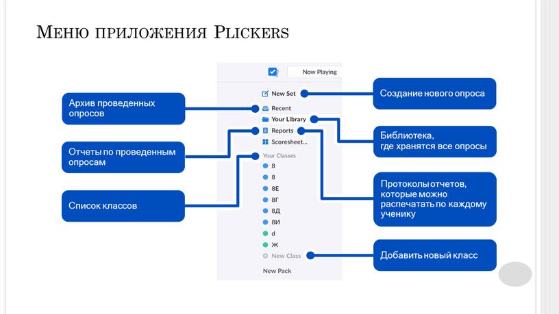 Меню приложения Plickers Создание нового опроса