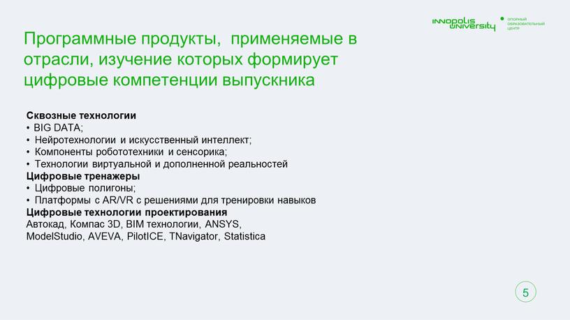 Программные продукты, применяемые в отрасли, изучение которых формирует цифровые компетенции выпускника