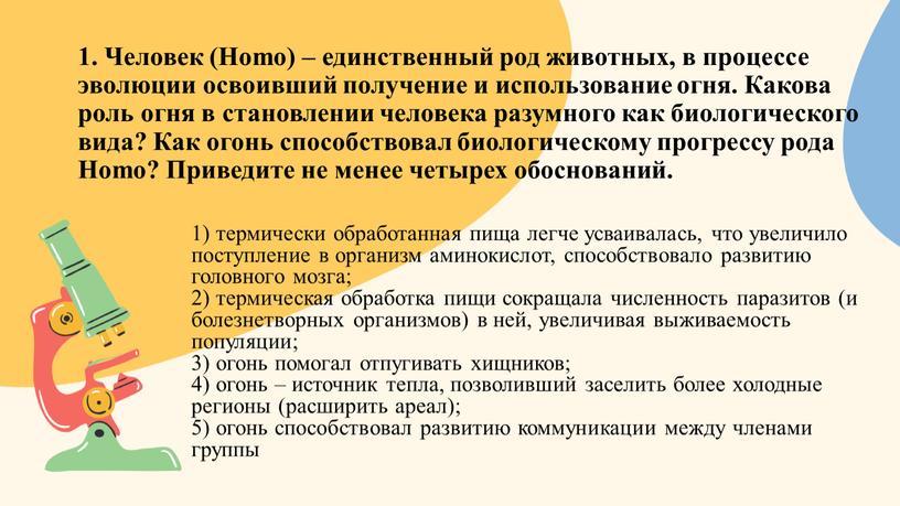 Человек (Homo) – единственный род животных, в процессе эволюции освоивший получение и использование огня