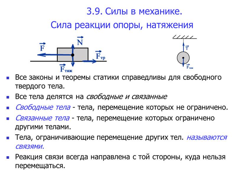 Силы в механике. Сила реакции опоры, натяжения