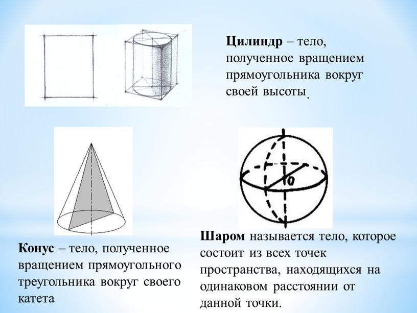 Цилиндр – тело, полученное вращением прямоугольника вокруг своей высоты