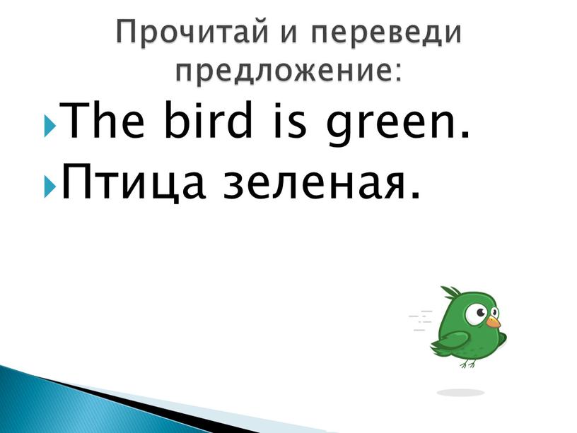 The bird is green. Птица зеленая