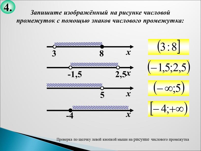 Запишите изображённый на рисунке числовой промежуток с помощью знаков числового промежутка: