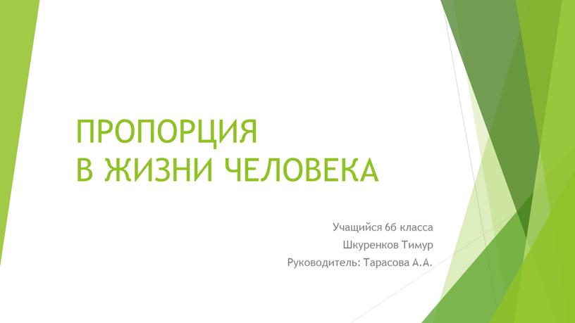 ПРОПОРЦИЯ В ЖИЗНИ ЧЕЛОВЕКА Учащийся 6б класса