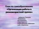 Тема самообразование. Проект "Работа в разновозрастных группах"