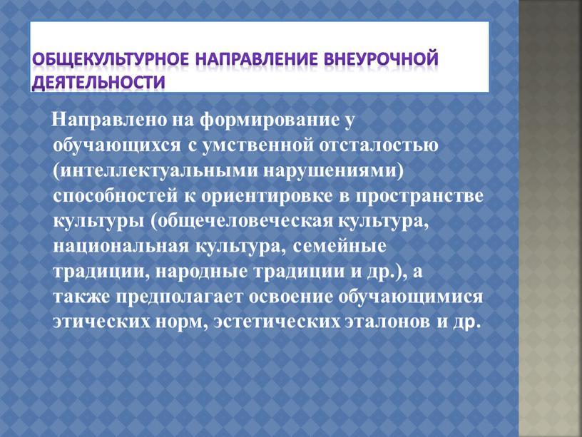 Общекультурное направление внеурочной деятельности