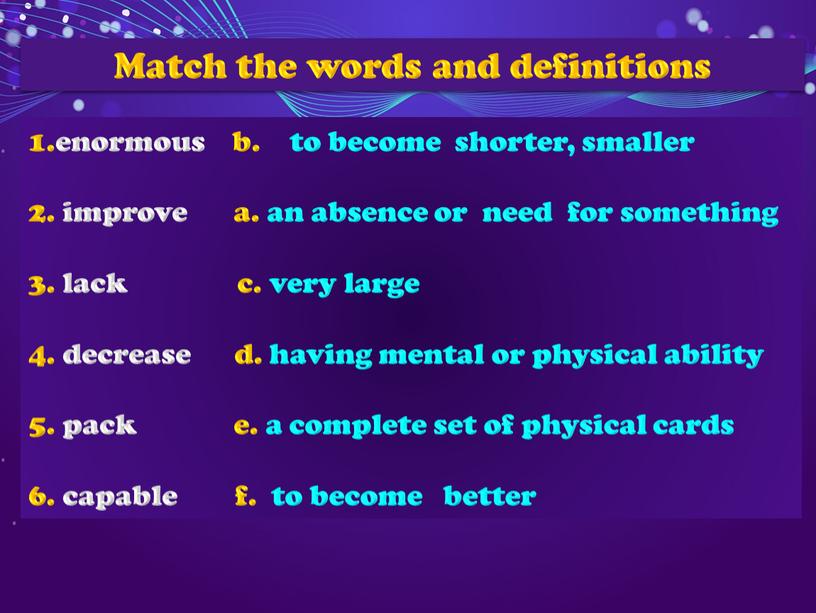 Match the words and definitions 1