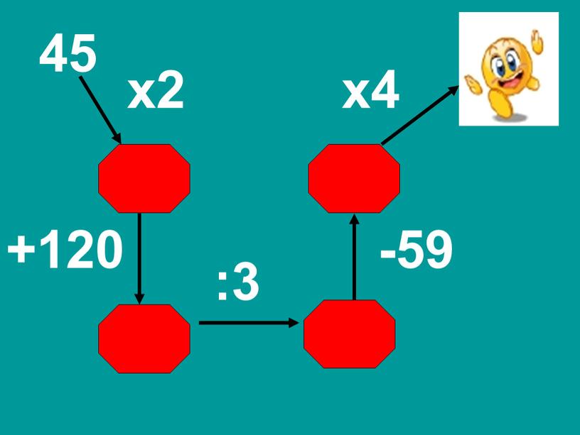 45 х2 90 +120 210 :3 70 -59 11 х4 44