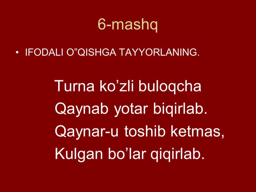 IFODALI O”QISHGA TAYYORLANING.