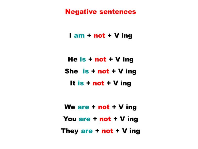 Negative sentences I am + not +