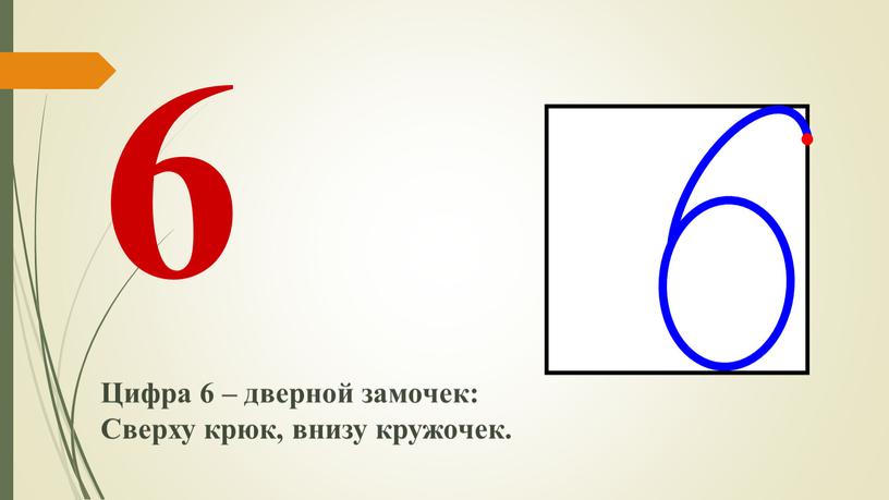Цифра 6 – дверной замочек: Сверху крюк, внизу кружочек