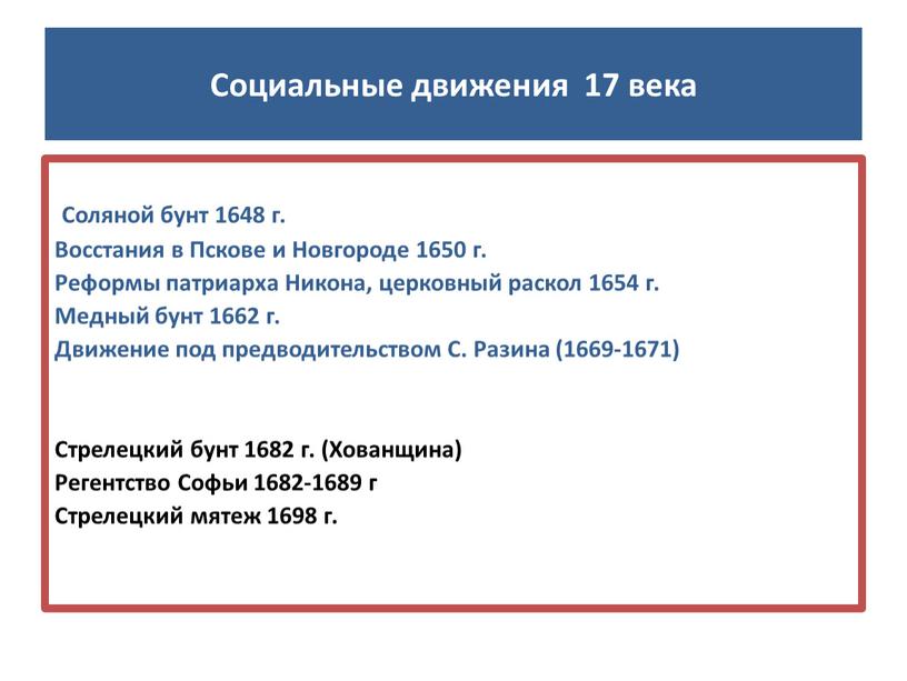 Соляной бунт 1648 г. Восстания в