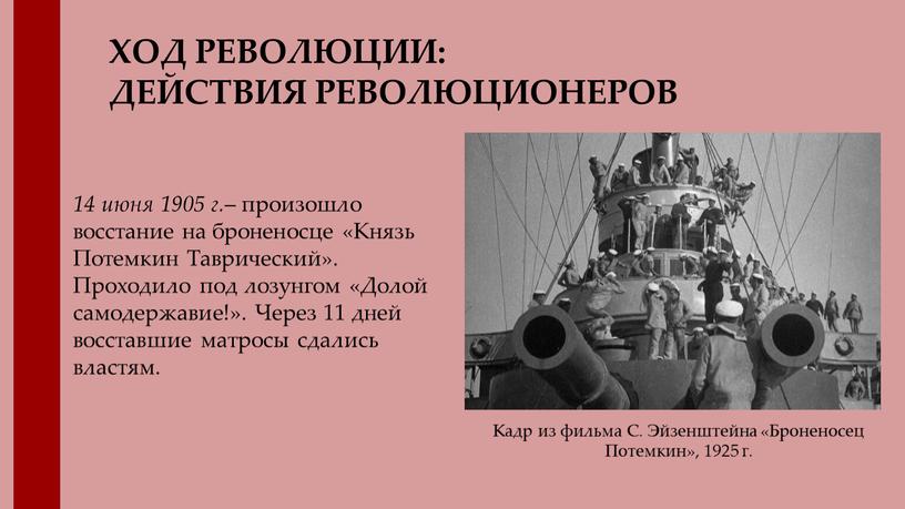 ХОД РЕВОЛЮЦИИ: ДЕЙСТВИЯ РЕВОЛЮЦИОНЕРОВ 14 июня 1905 г