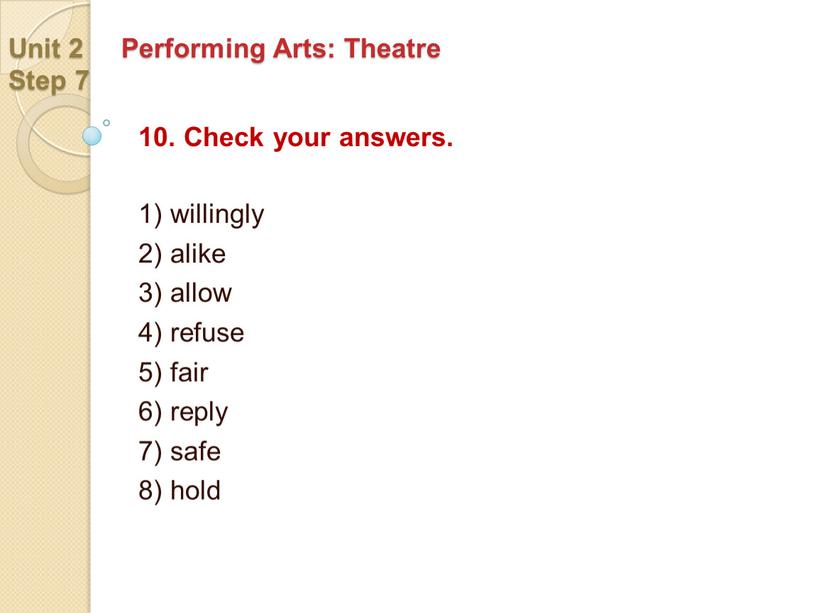 Unit 2 Performing Arts: Theatre