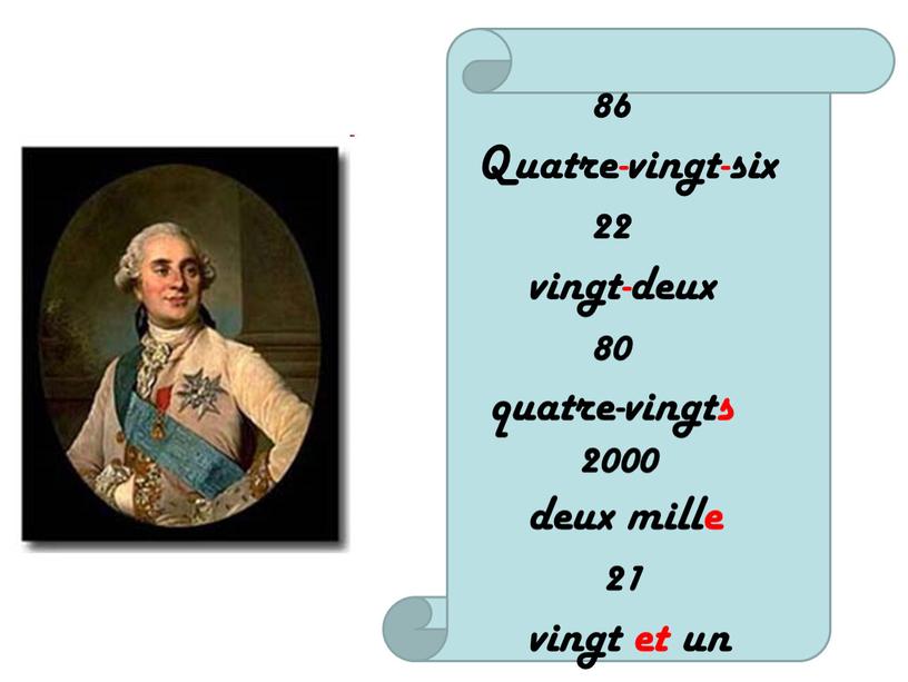 Quatre-vingt-six 22 vingt-deux 80 quatre-vingts 2000 deux mille 21 vingt et un