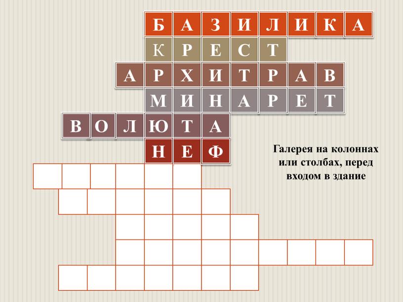 А Р Х И Т Е Галерея на колоннах или столбах, перед входом в здание