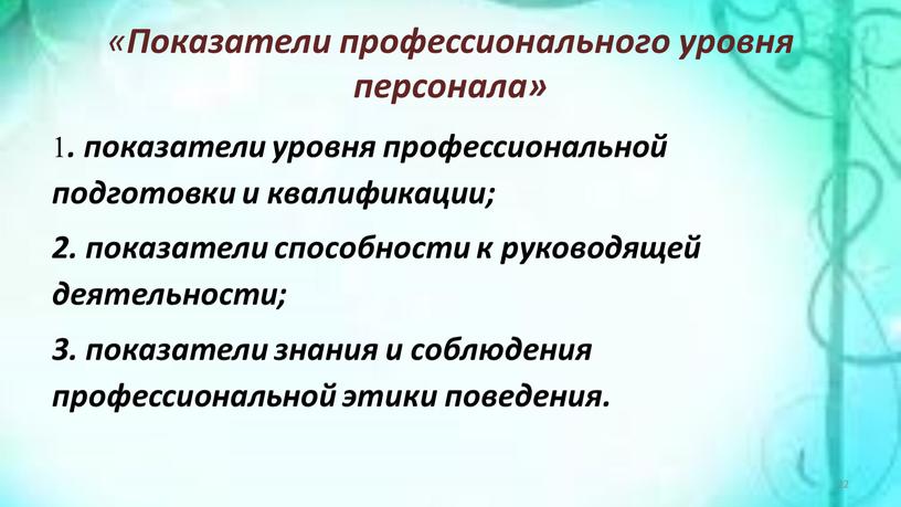 Показатели профессионального уровня персонала» 1